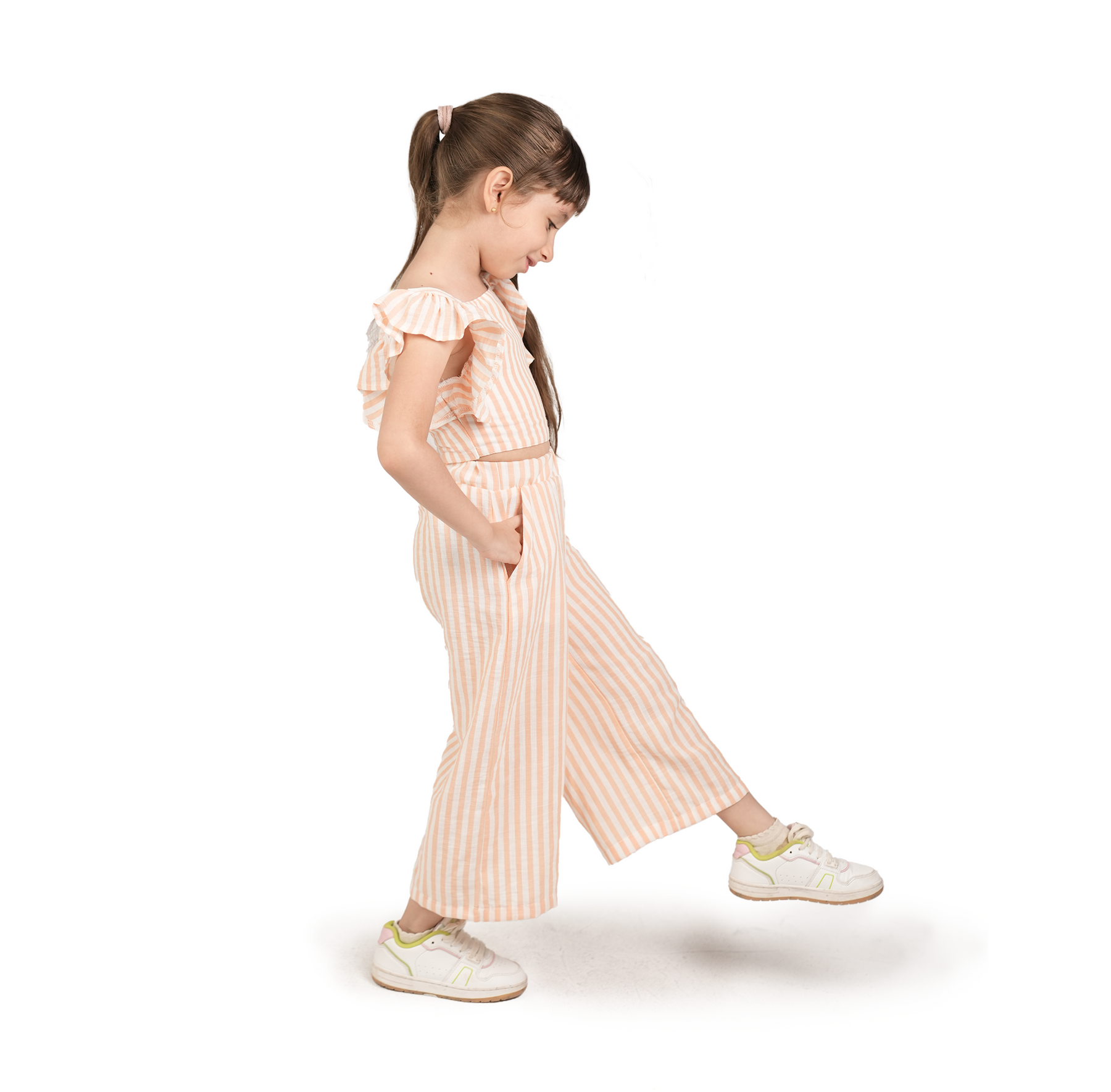 Orange Striped Cotton Blended Set - LALYA 1