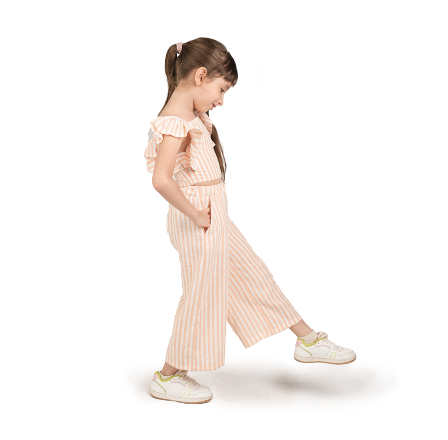 Orange Striped Cotton Blended Set