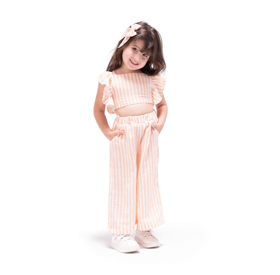 Orange Striped Cotton Blended Set