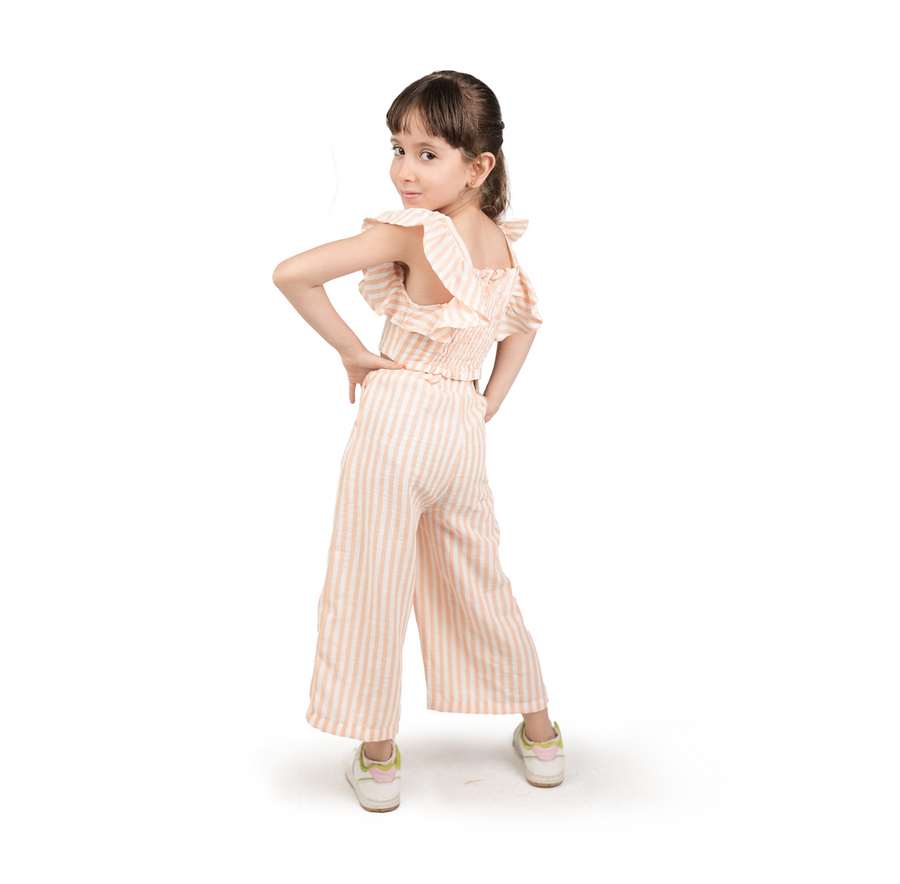 Orange Striped Cotton Blended Set
