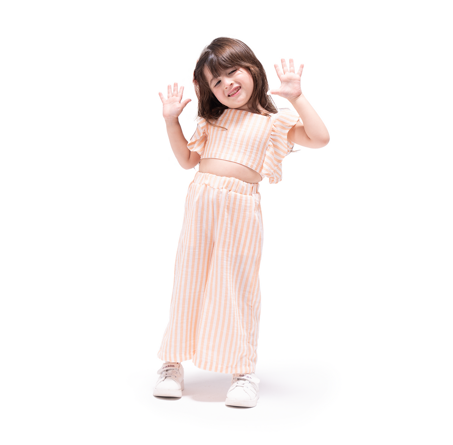 Orange Striped Cotton Blended Set