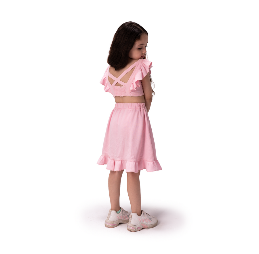 Pink Linen Cotton 100% Skirt Set
