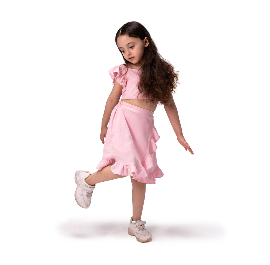Pink Linen Cotton 100% Skirt Set