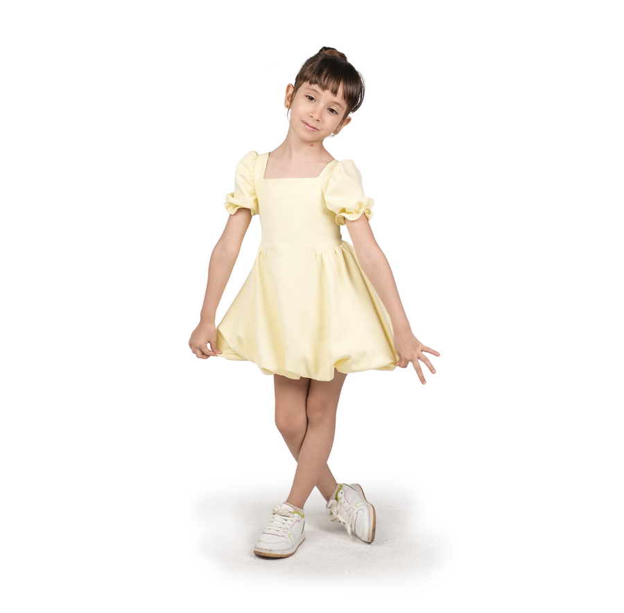 Yellow Puff Sleeve Barbie Dress